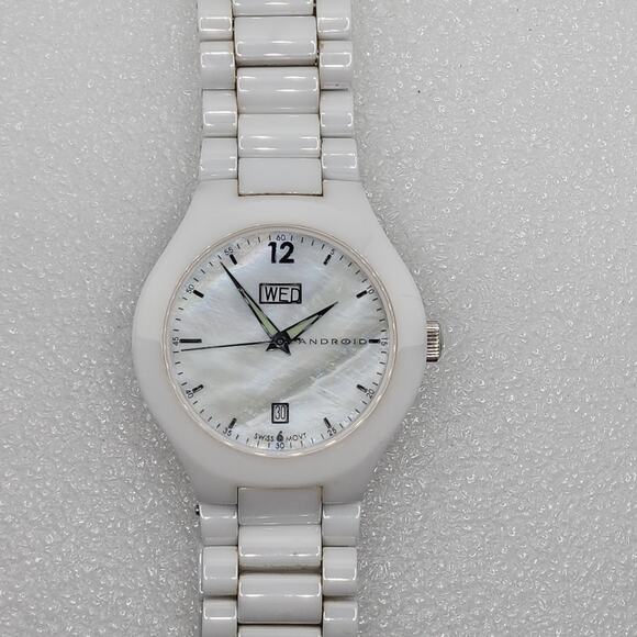 Android Aragon White Ceramic MOP Sapphire 8mm Slim case Watch Bracelet Band Thin - Picture 10 of 12